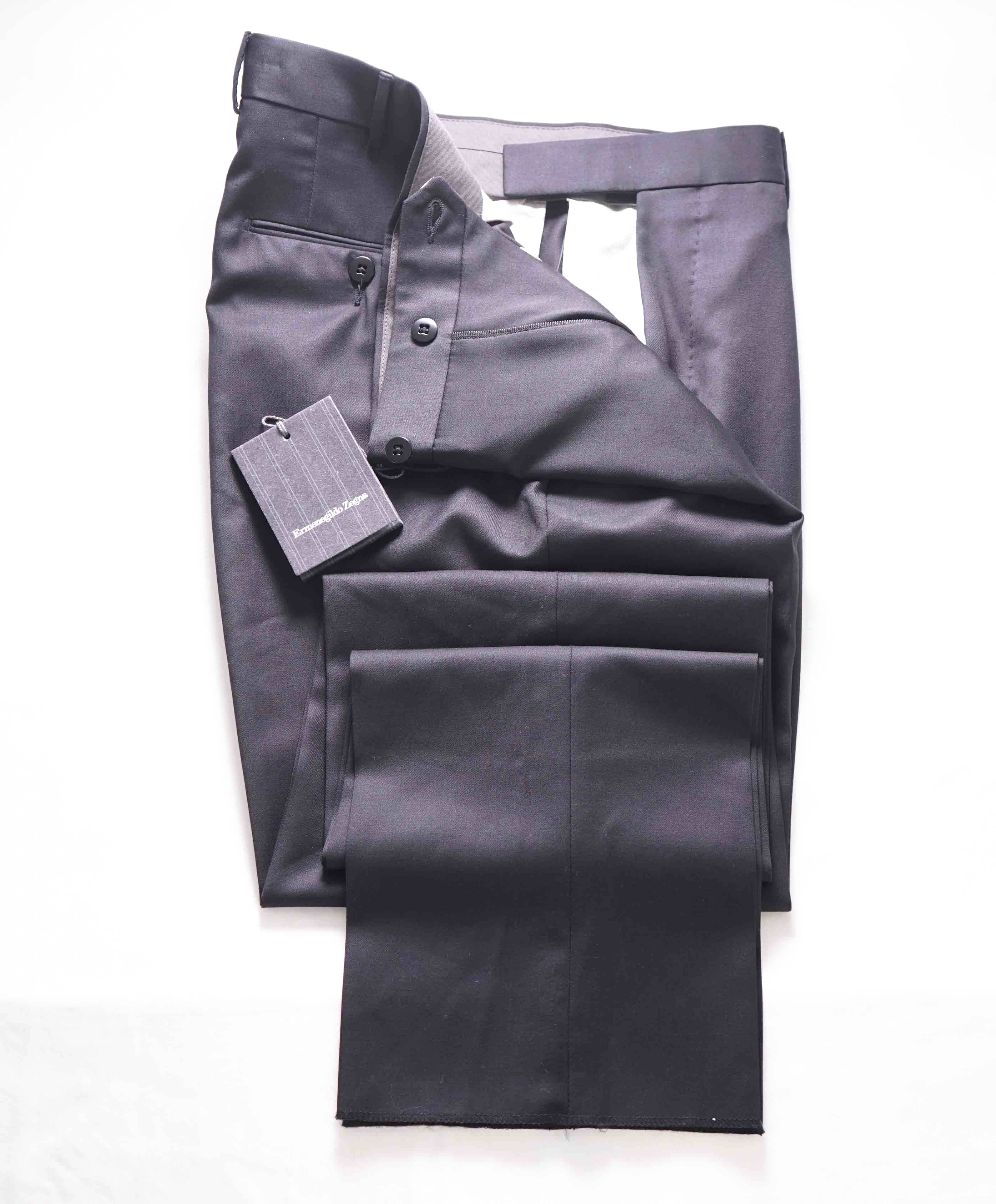 $695 ERMENEGILDO ZEGNA -Wool "MICBLK" Flat Front Dress Pants- 32W (48EU)