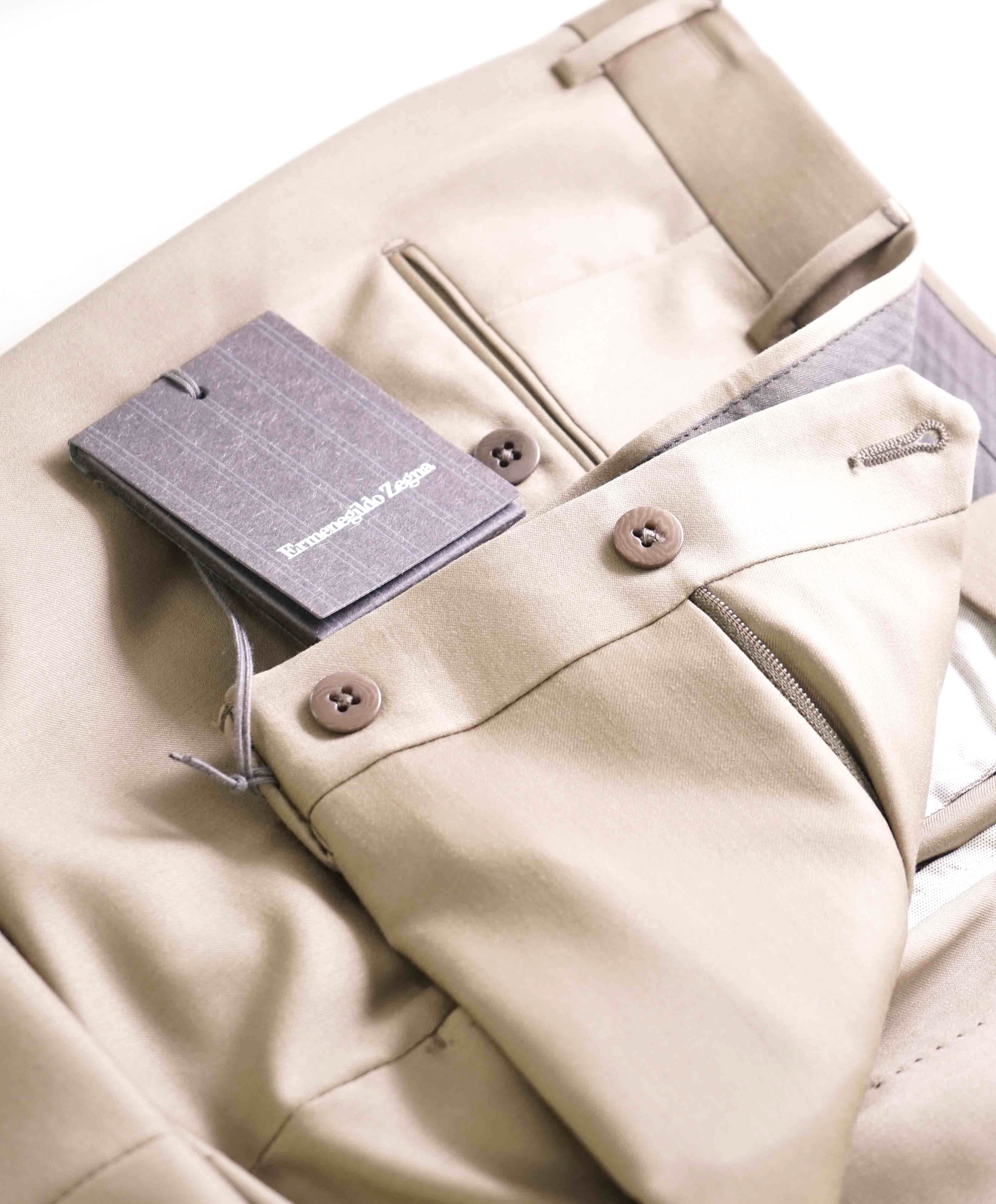 $695 ERMENEGILDO ZEGNA -Wool "Beige" Flat Front Dress Pants- 40W (58EU)