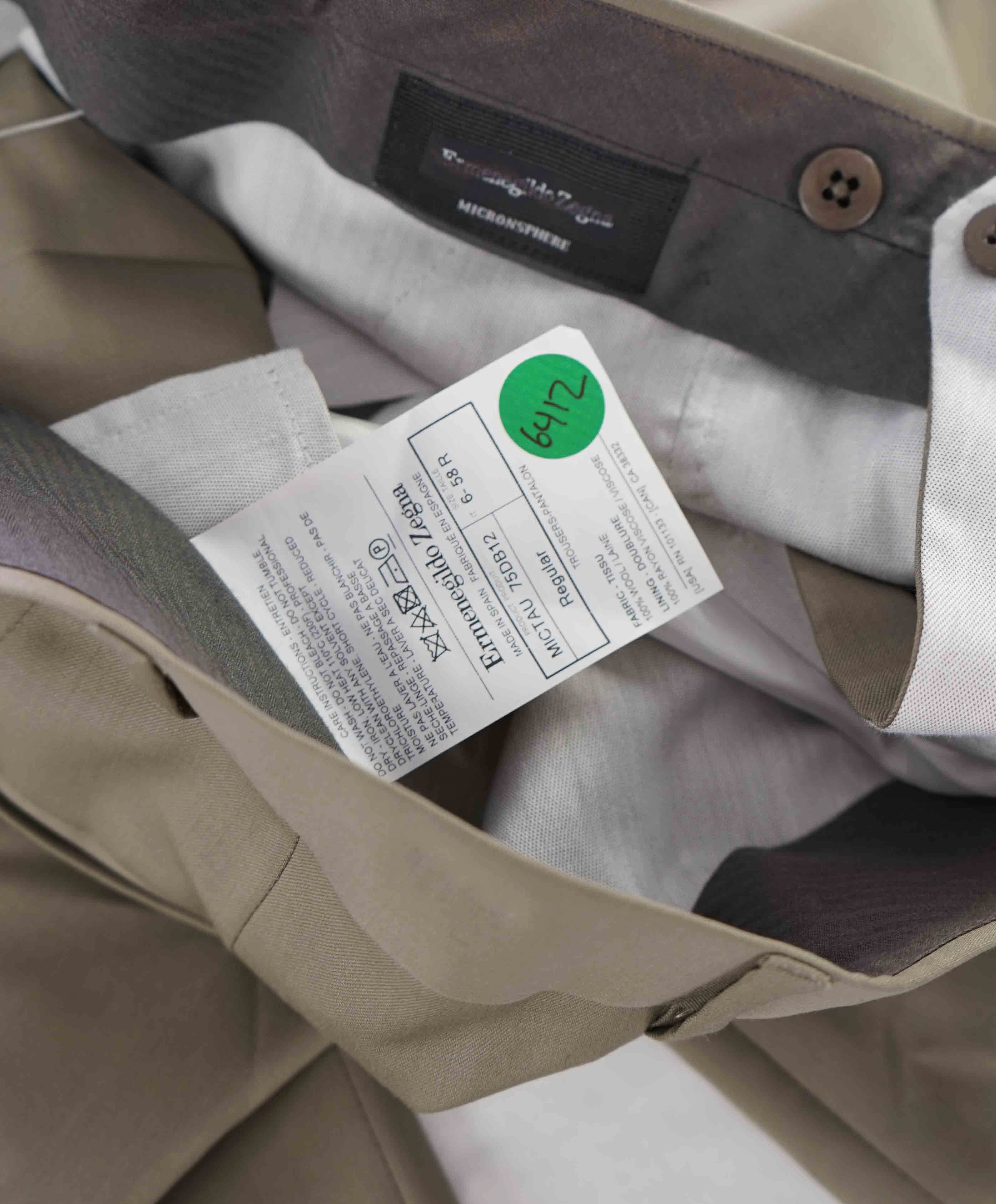 $695 ERMENEGILDO ZEGNA -Wool "Beige" Flat Front Dress Pants- 40W (58EU)