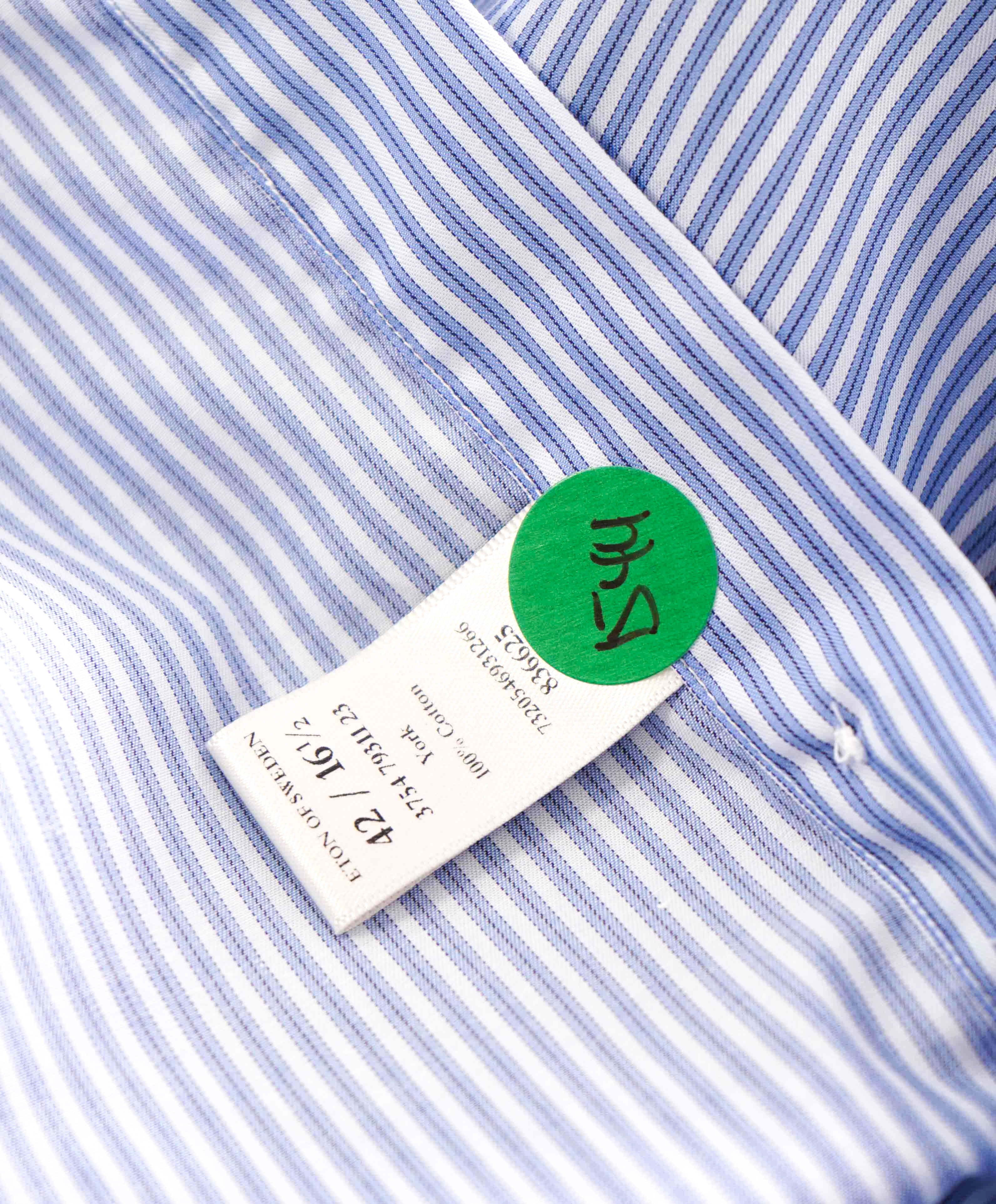 $295 ETON - Blue Stripe "Contemporary" Spread Collar Button Down Shirt - 16.5 42