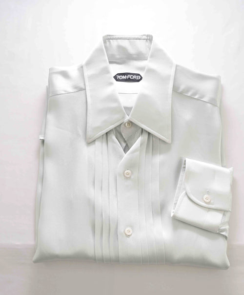 $1,480 TOM FORD - PURE SILK Pleated Placket BABY BLUE Button Down Shirt - 16.5