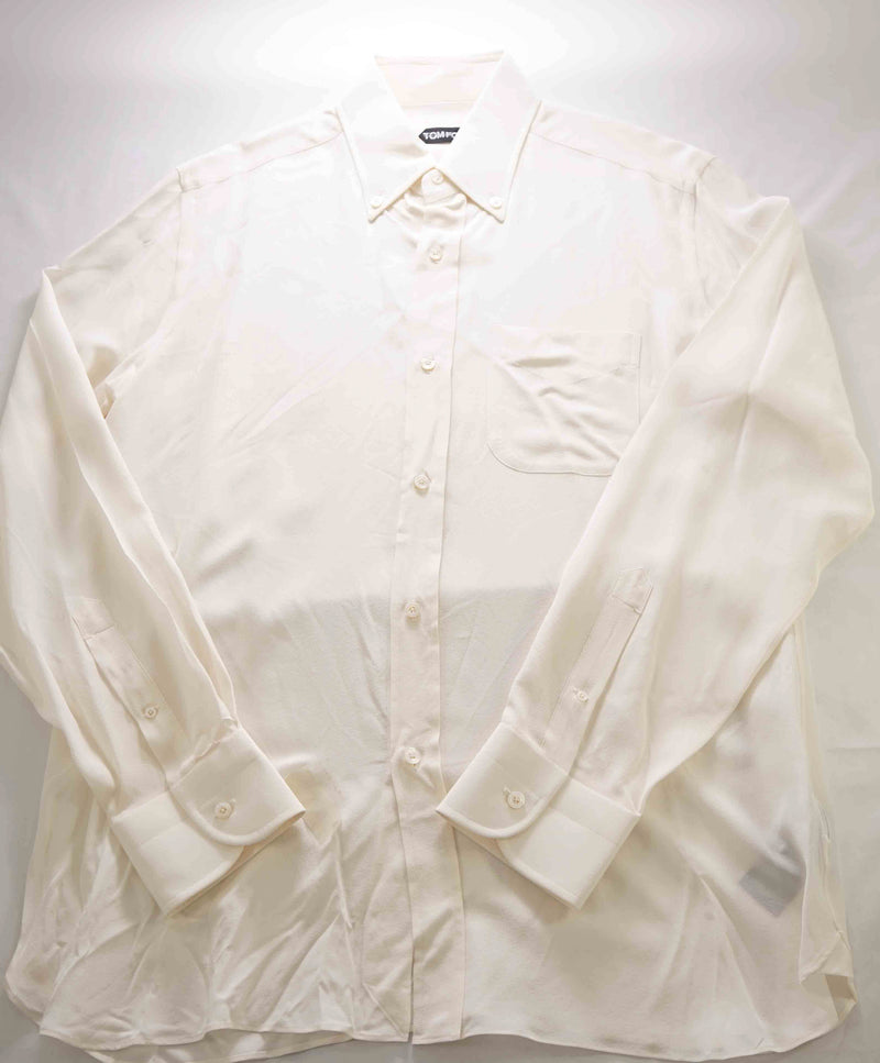 $1,480 TOM FORD - PURE SILK Button Collar IVORY Button Down Shirt - 16