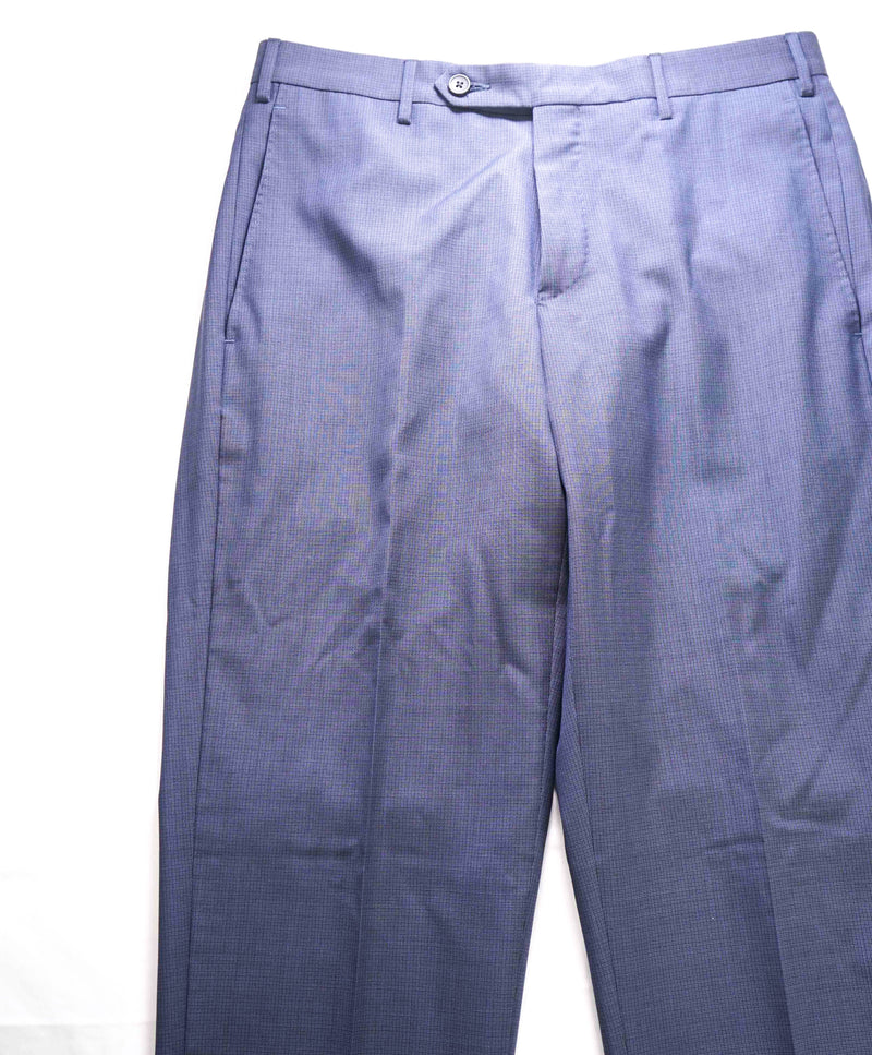 $400 ZANELLA - Blue Micro Check Textured Flat Front Wool Dress Pants - 32W