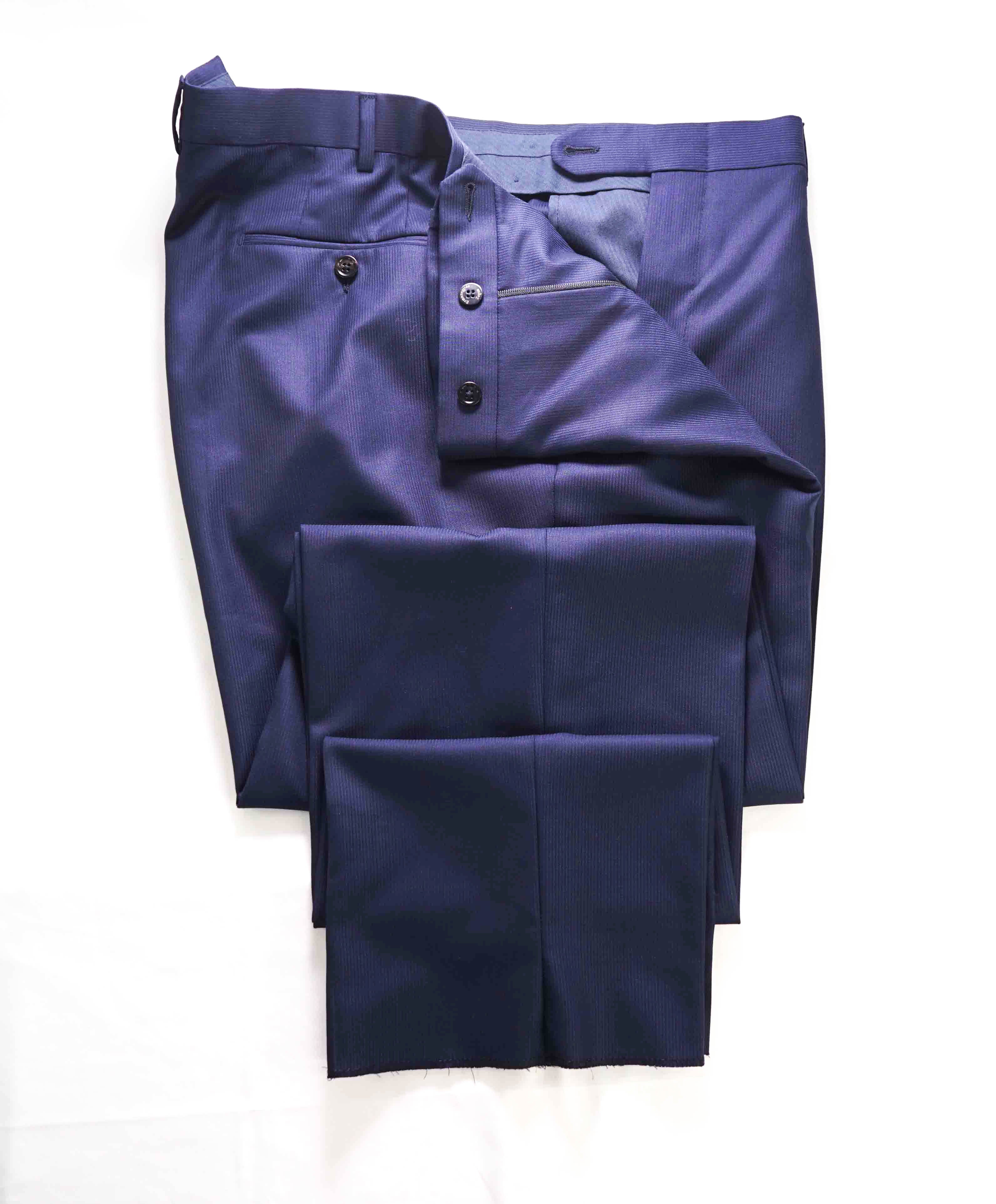 $895 ERMENEGILDO ZEGNA -Navy Blue Textured Premium Dress Pants- 44W (60EU)