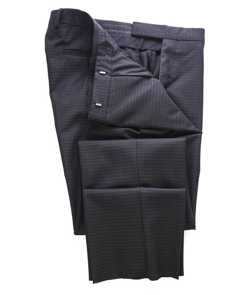 Z ZEGNA - Gray Check Windowpane Flat Front Wool Dress Pants - 34W
