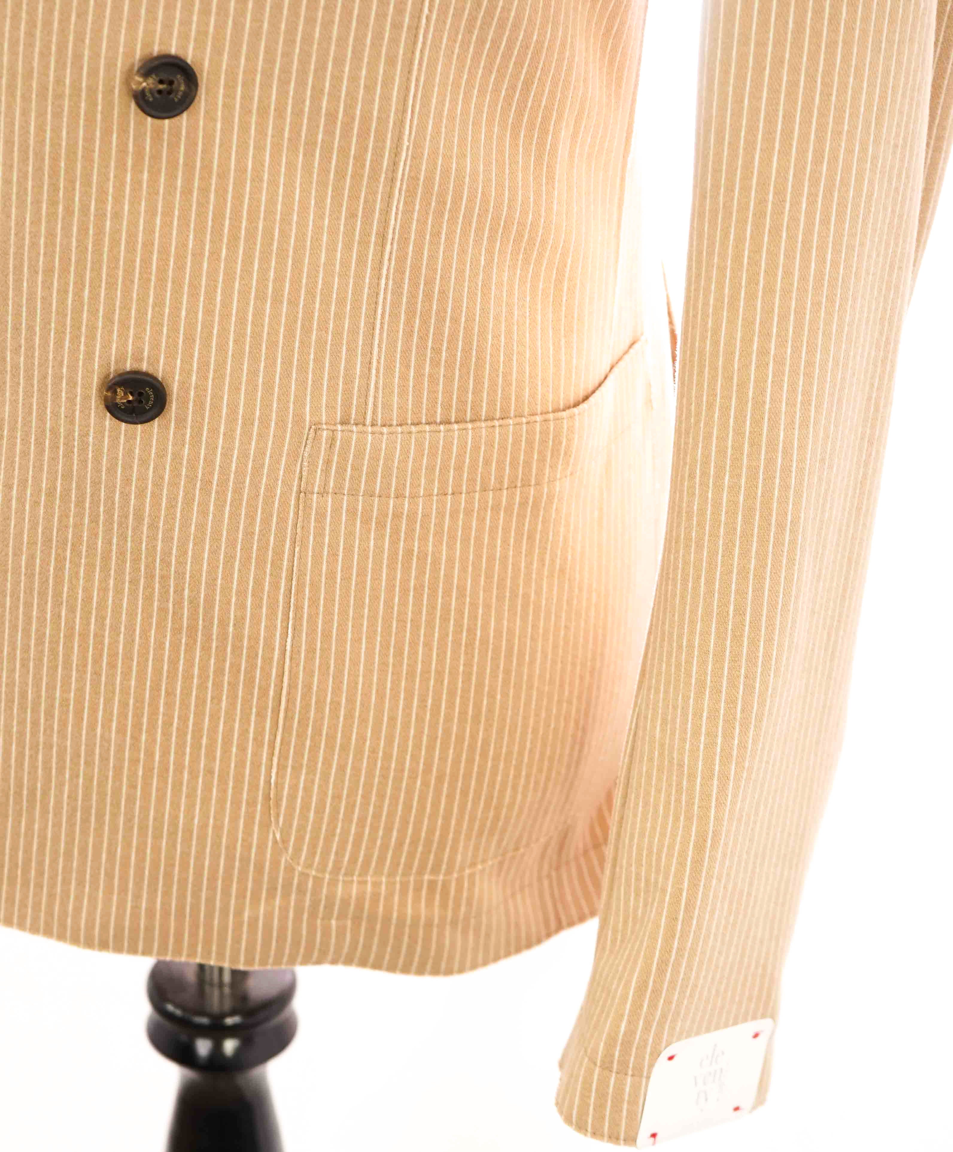 $1,195 ELEVENTY -Camel / Ivory Micro Stripe Double Breasted Soft Blazer- 40 (50EU)