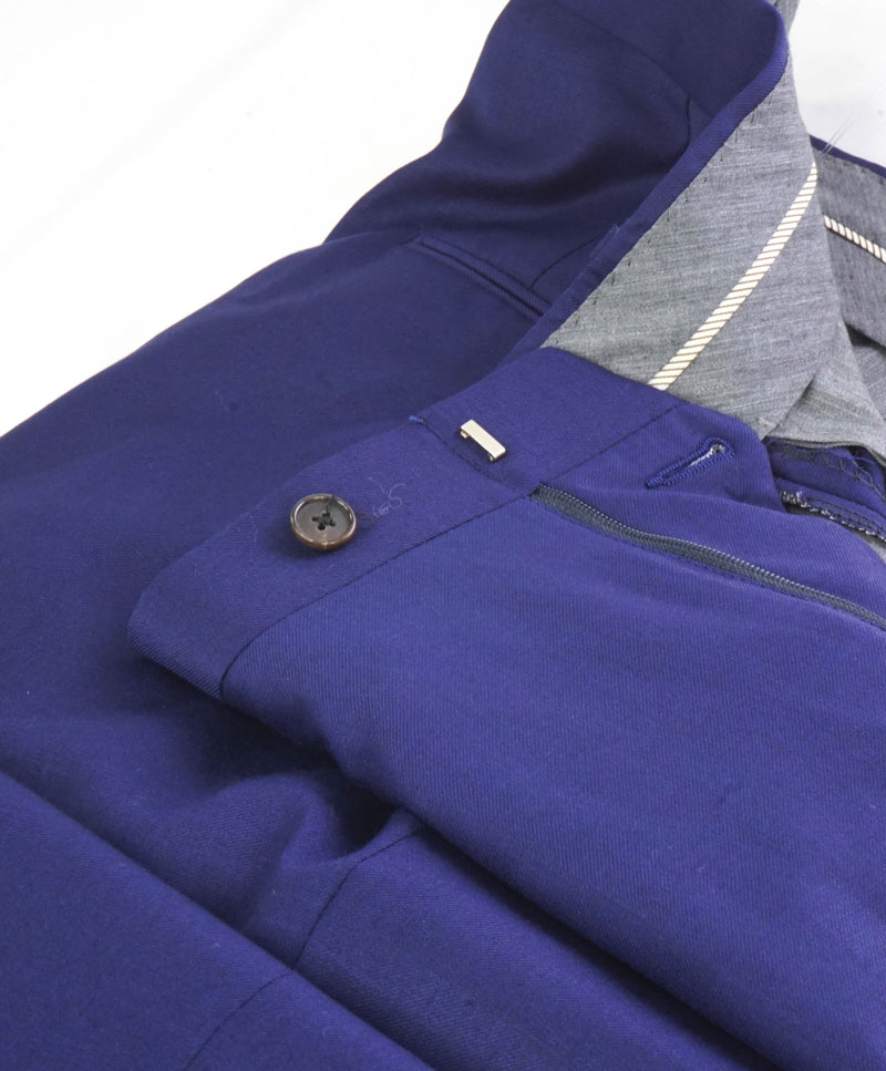 HICKEY FREEMAN - Cobalt Blue Solid Wool Flat Front Dress Pants - 38W