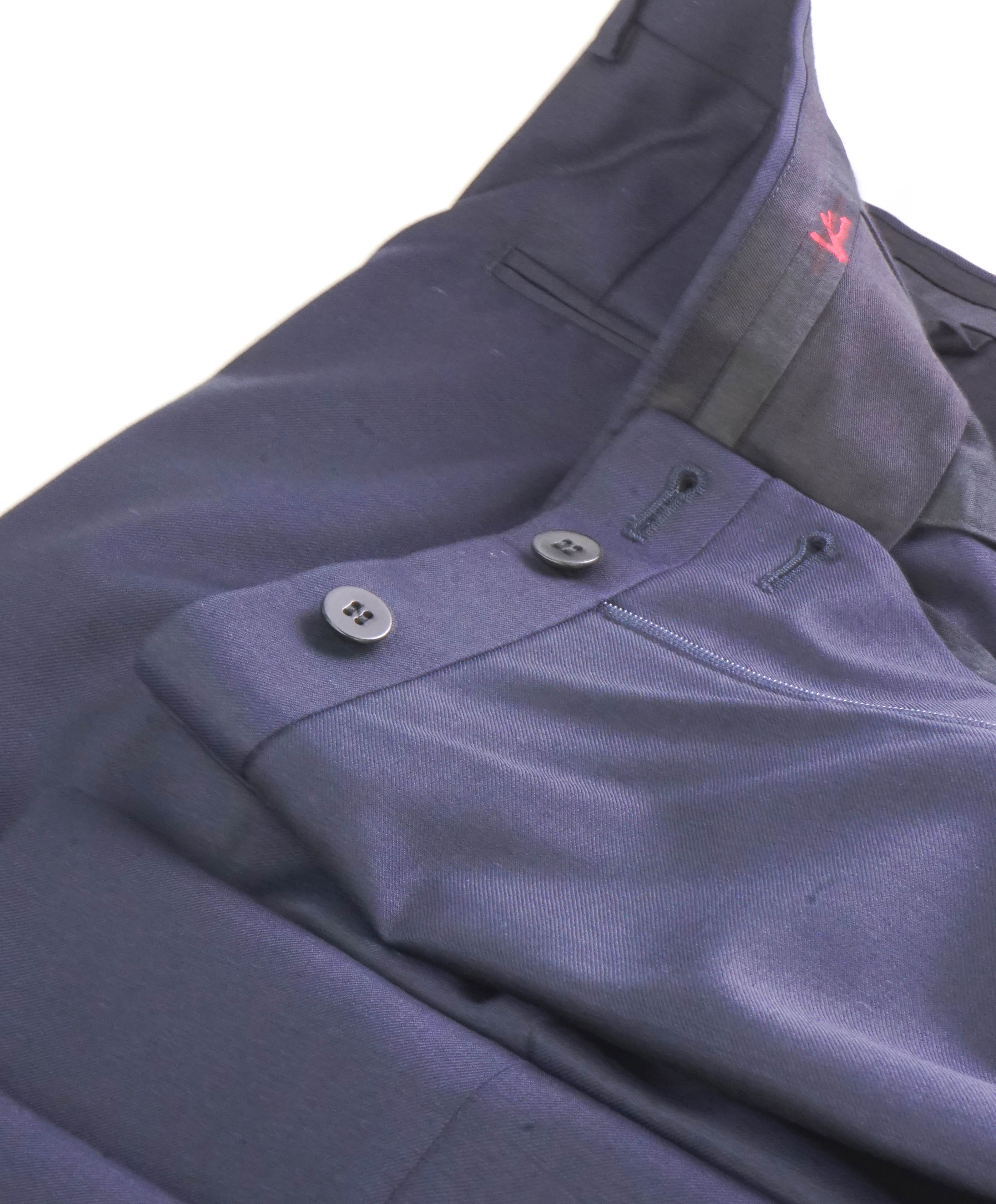 $695 ISAIA - *CLOSET STAPLE* Solid Navy Wool Dress Pants Flat Front - 37W (54EU)