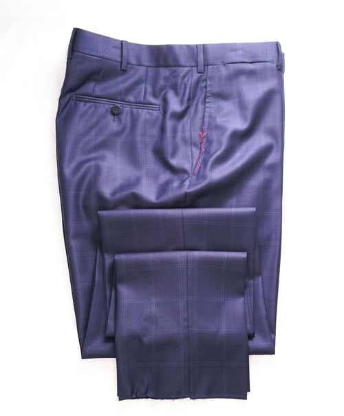ISAIA - Blue Windowpane Check Dress Pants Flat Front - 38W (54EU)