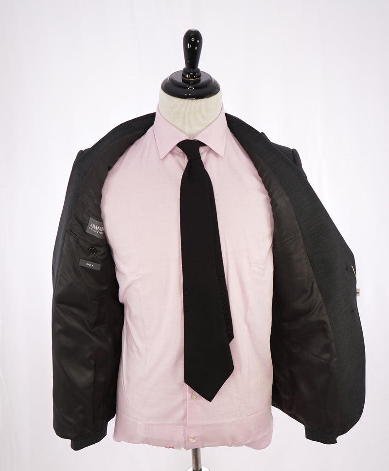 $1,895 ARMANI COLLEZIONI - Peak Lapel Charcoal Gray Suit "Slim Drop 8" -  38R
