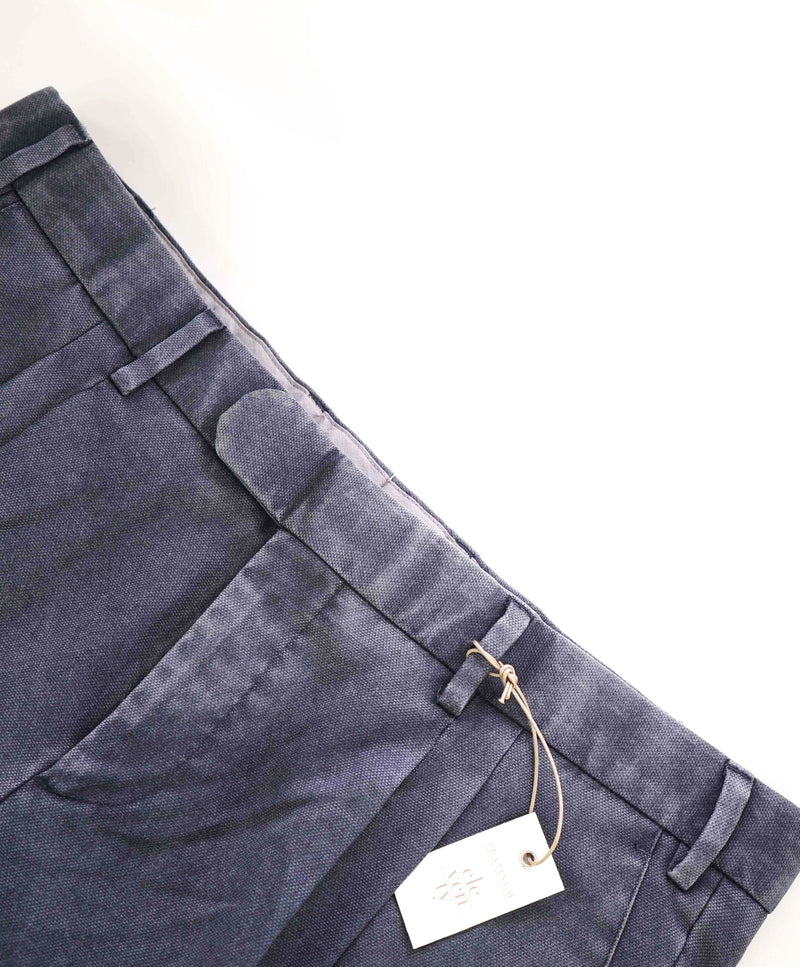 $495 ELEVENTY - Wool Blue Weathered Jacquard Micro Dart Slim Dress Pants- 34W