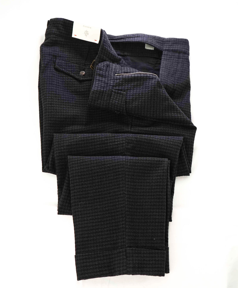 $745 ELEVENTY - *SIDE TAB* Cotton Houndstooth Belted Neapolitan Pants- 33W