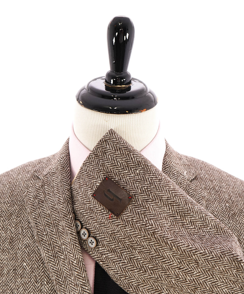 HICKEY FREEMAN - Brown HERRINGBONE Flannel Semi-Lined Blazer - 46R