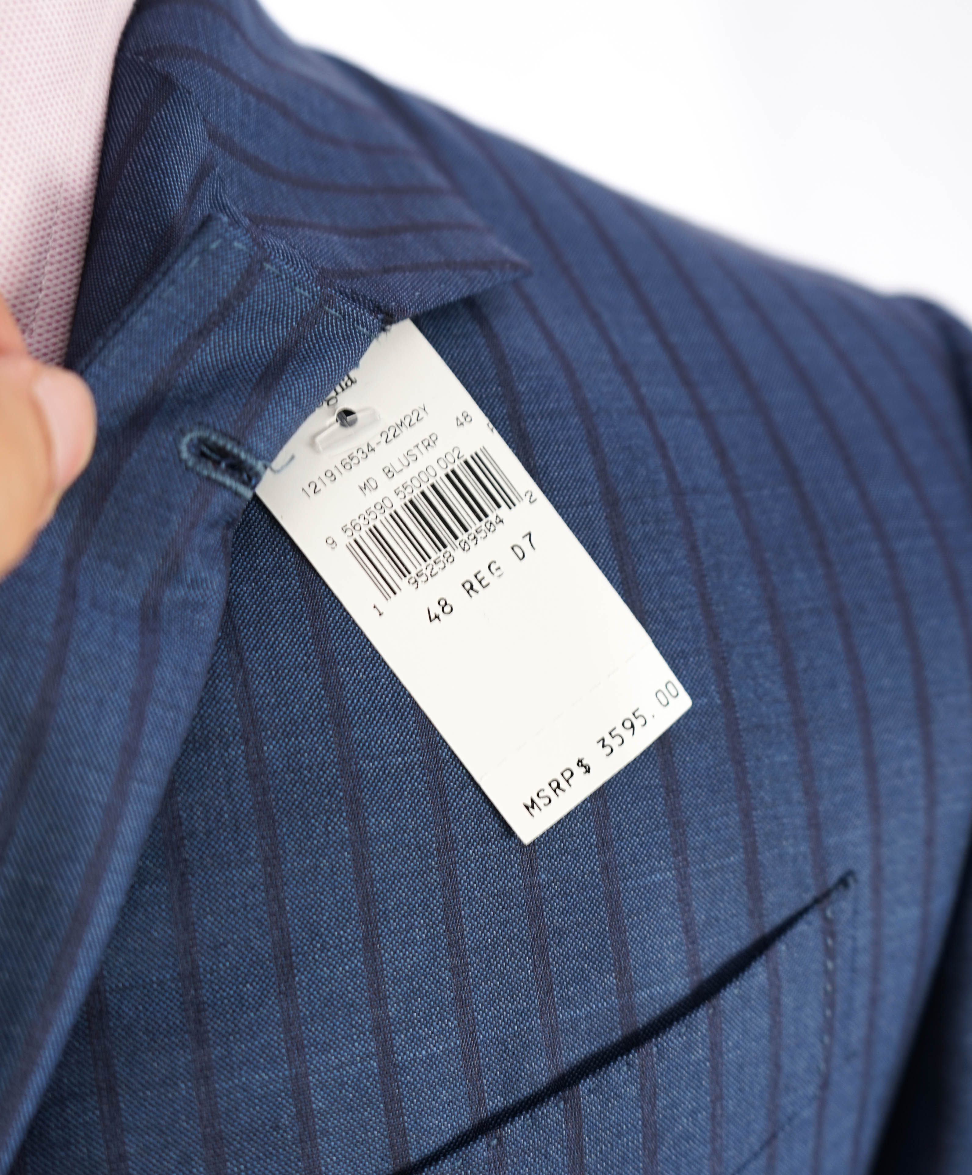 $3,995 ERMENEGILDO ZEGNA -"TROFEO 600" *Chalk Stripe* Blue Silk Suit - 38R
