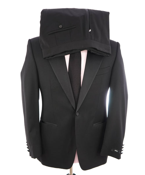 HUGO BOSS - PEAK LAPEL Super 100 Solid Black 1-Button Tuxedo Suit - 36S