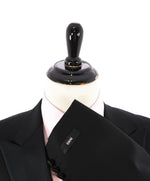$1,495 HUGO BOSS - PEAK LAPEL Super 100 Solid Black 1-Button Tuxedo Suit - 36S