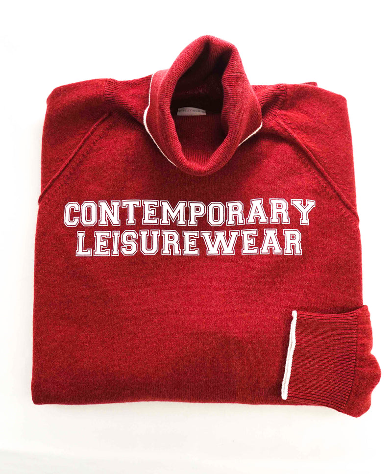 $1,195 ELEVENTY - *PURE CASHMERE* Red Leisure Turtleneck Ribbed Sweater - M