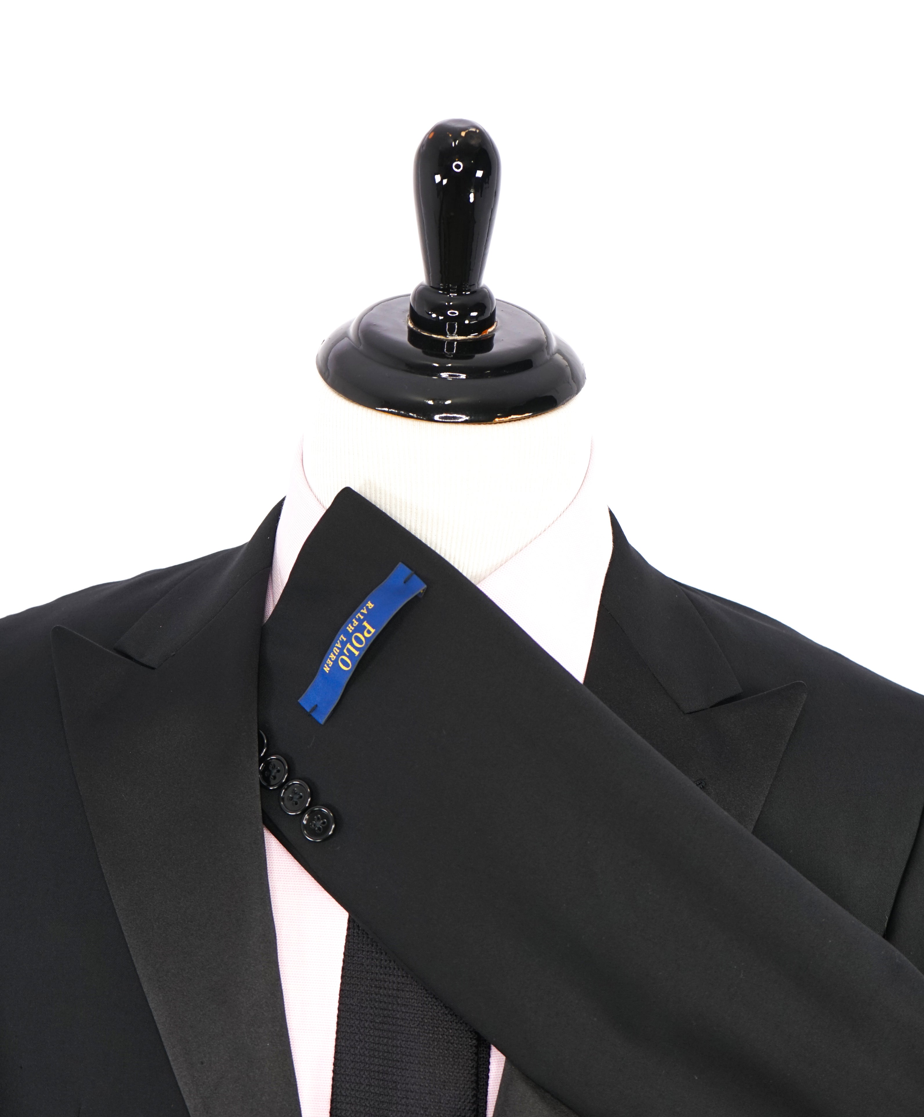 RALPH LAUREN BLUE LABEL "POLO" - Black Tuxedo Suit With Side Tabs - 40R