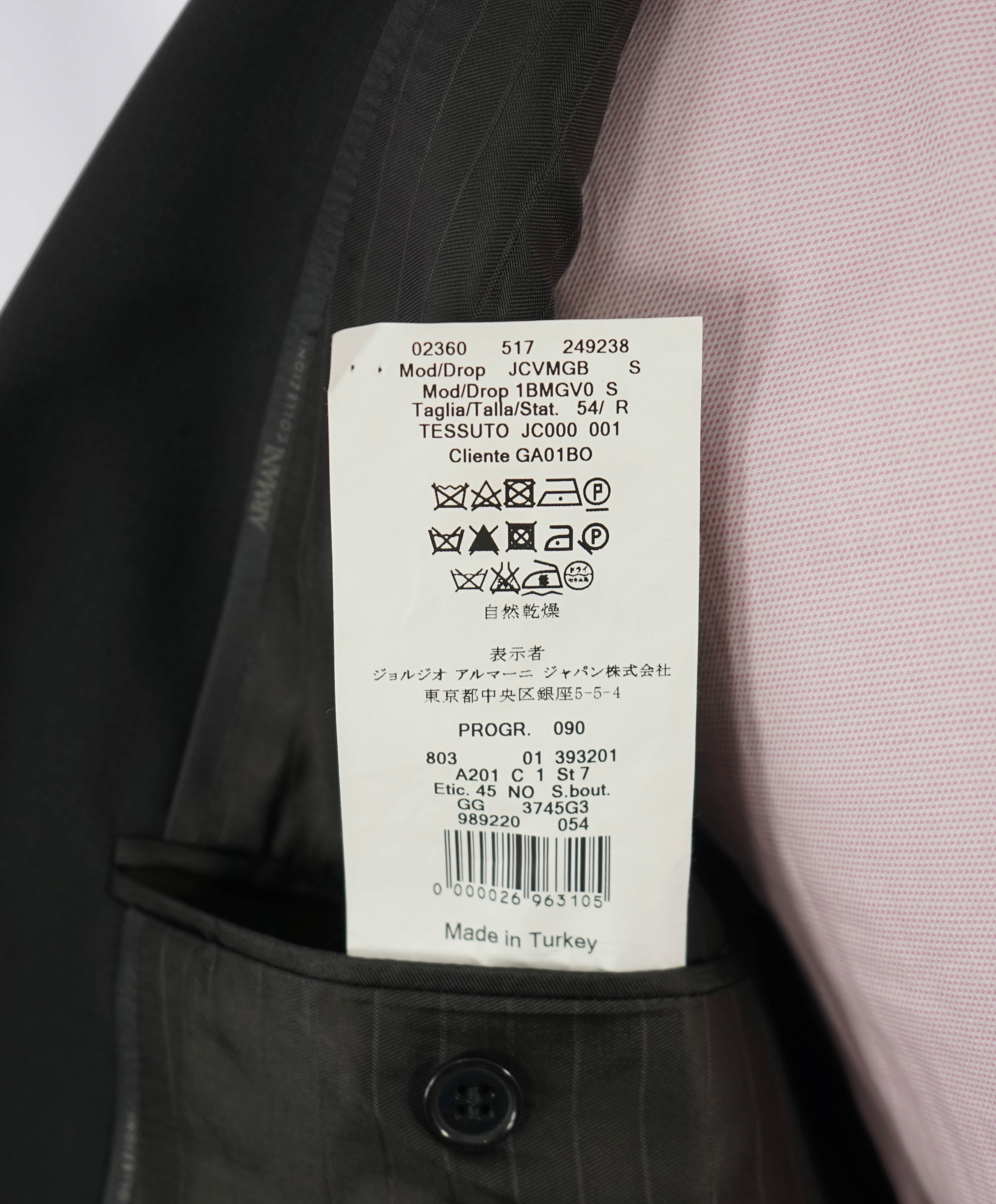 ARMANI COLLEZIONI -  "M Line" MOHAIR Modern Black Peak Lapel Suit - 44R
