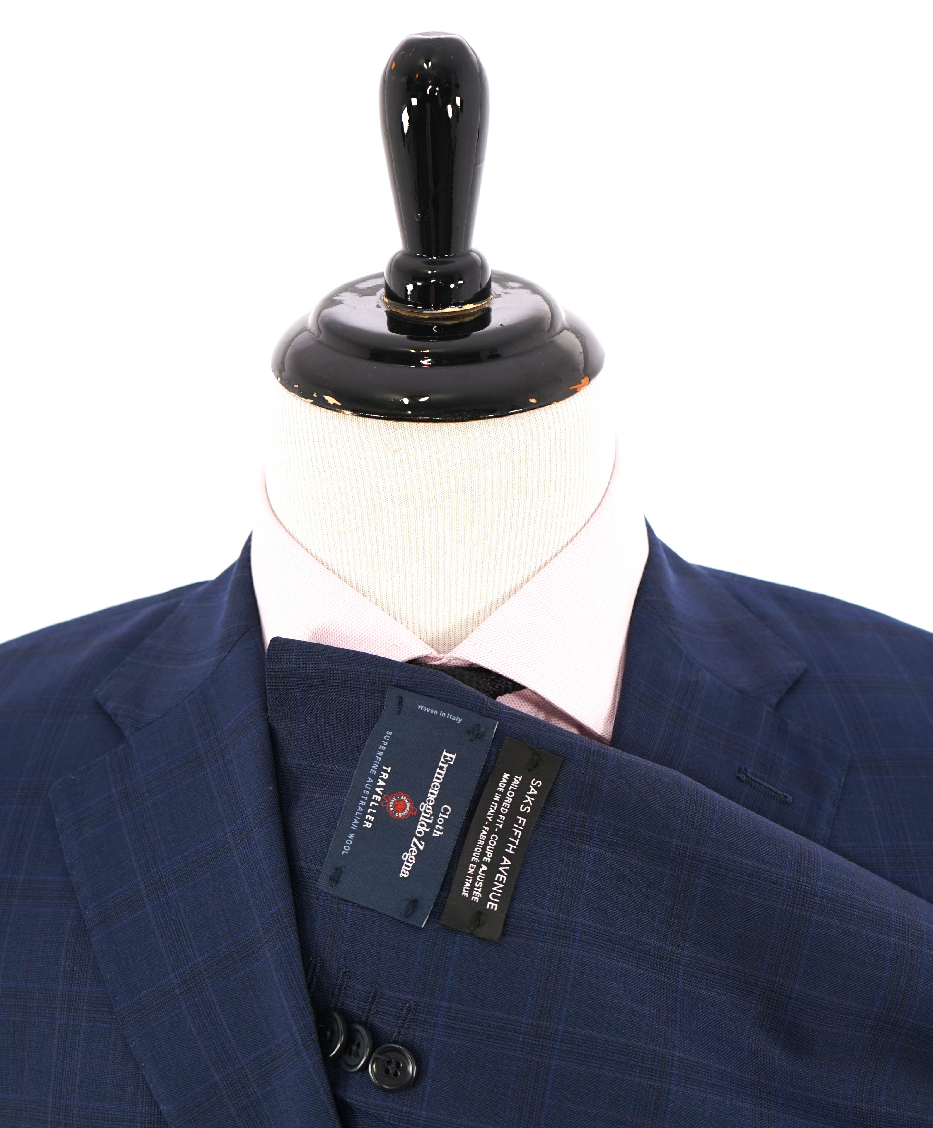 ERMENEGILDO ZEGNA - "Tailored" SAKS FIFTH AVENUE Blue Check Suit - 46R