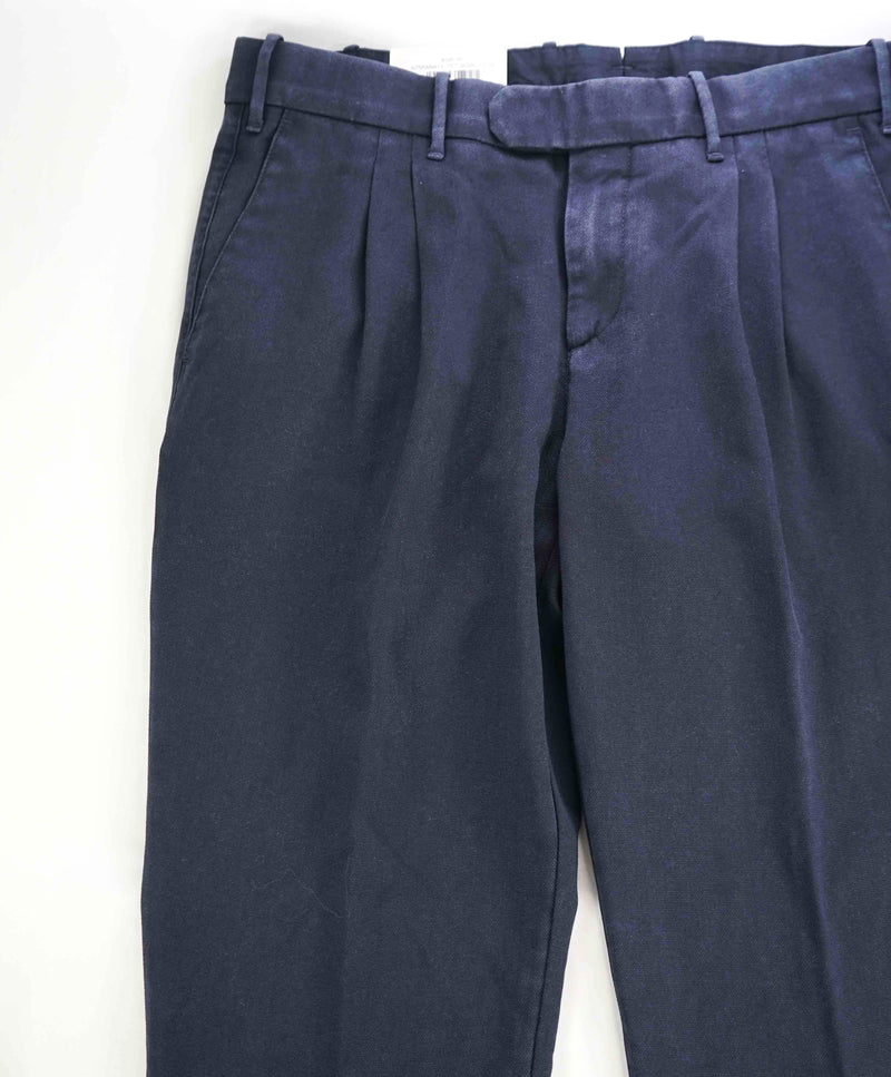 $495 ELEVENTY - Wool Blue Weathered Jacquard Micro Dart Slim Dress Pants- 32W