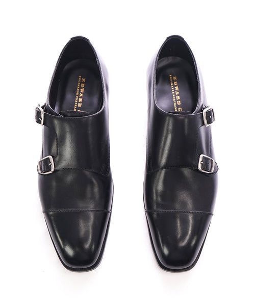 EDWARD GREEN -Iconic Double Monk Cap-Toe Black Loafers- Hand Made - 9US