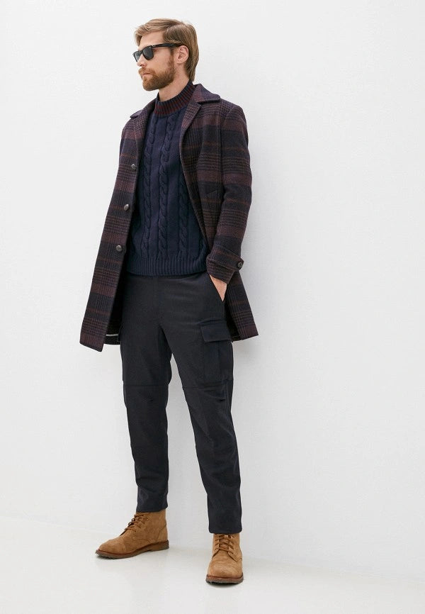 $1,795 ELEVENTY - CASHMERE / WOOL Burgundy / Navy Coat- 40 (50EU)