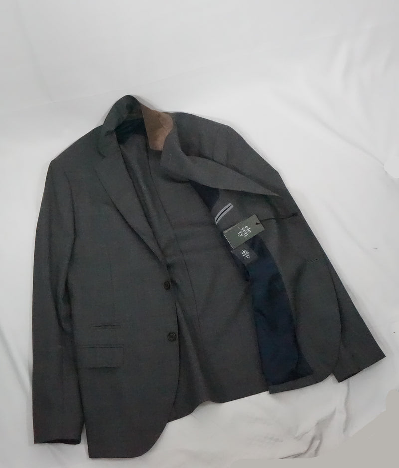 ELEVENTY - Semi-Lined Gray Suede Collar Notch Lapel Suit - 42R