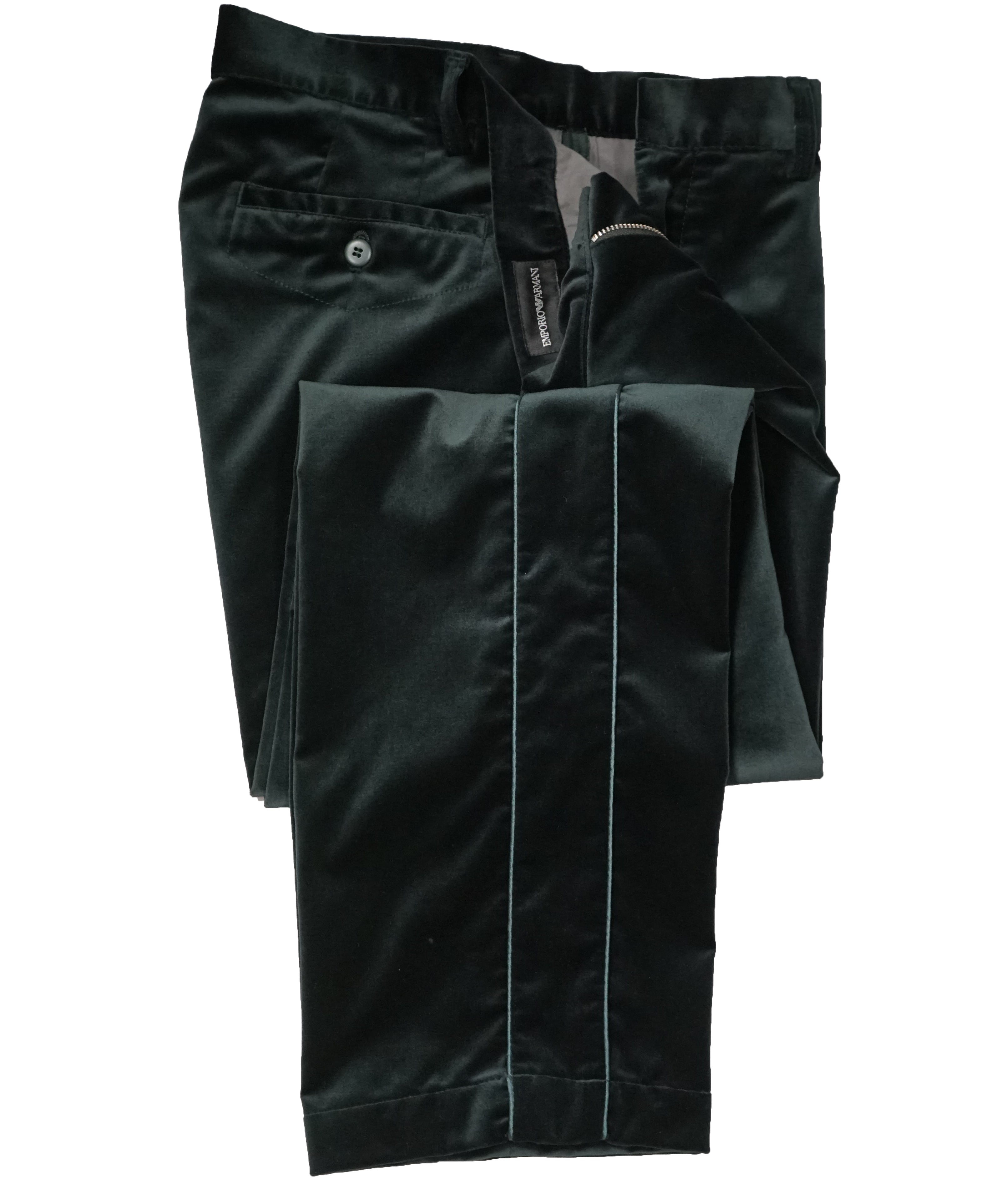 EMPORIO ARMANI - Green Emerald Velvet Dinner Tuxedo Pants - 35W