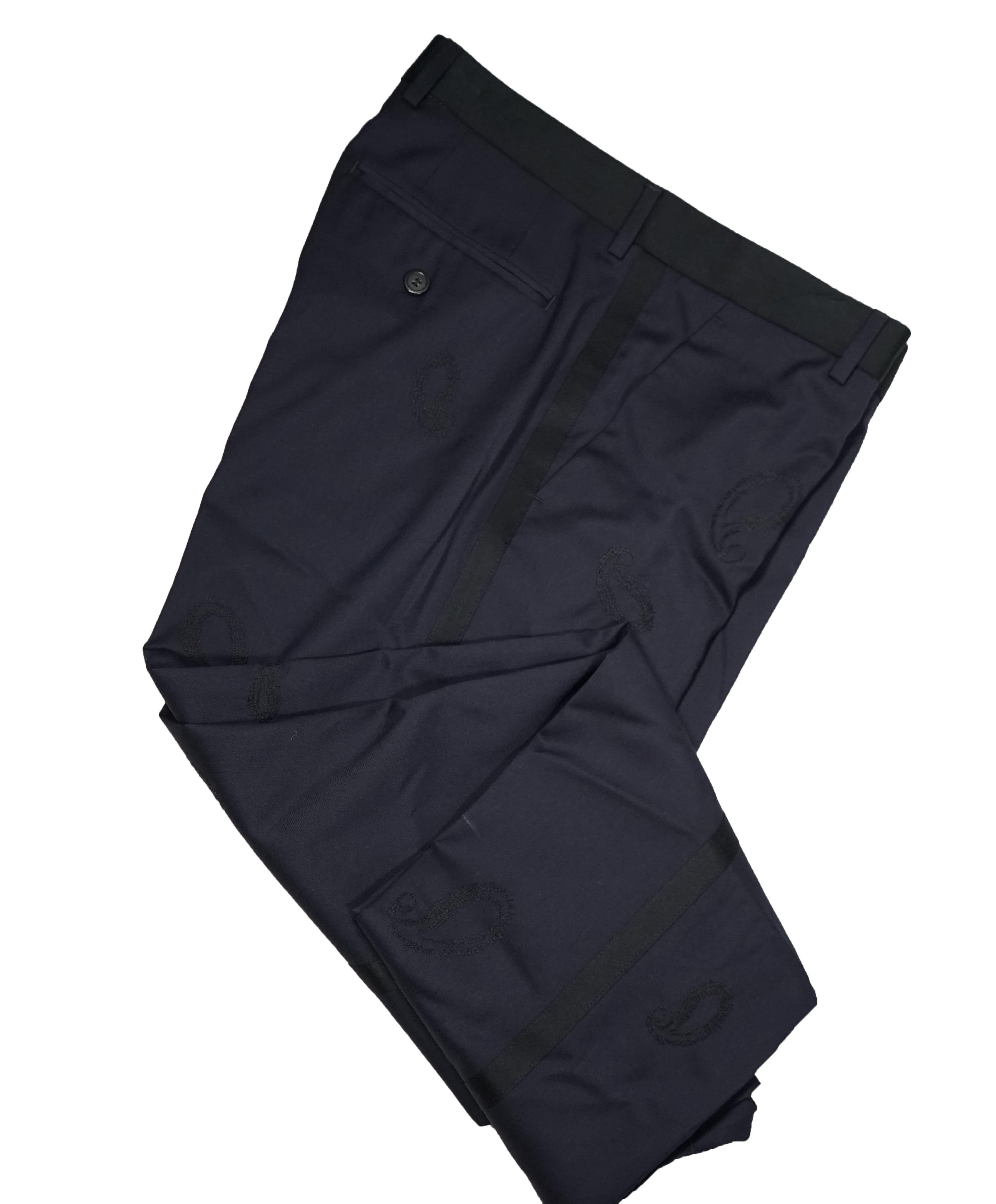 EMPORIO ARMANI - Stripe Embroidered Paisley Trousers - 30W