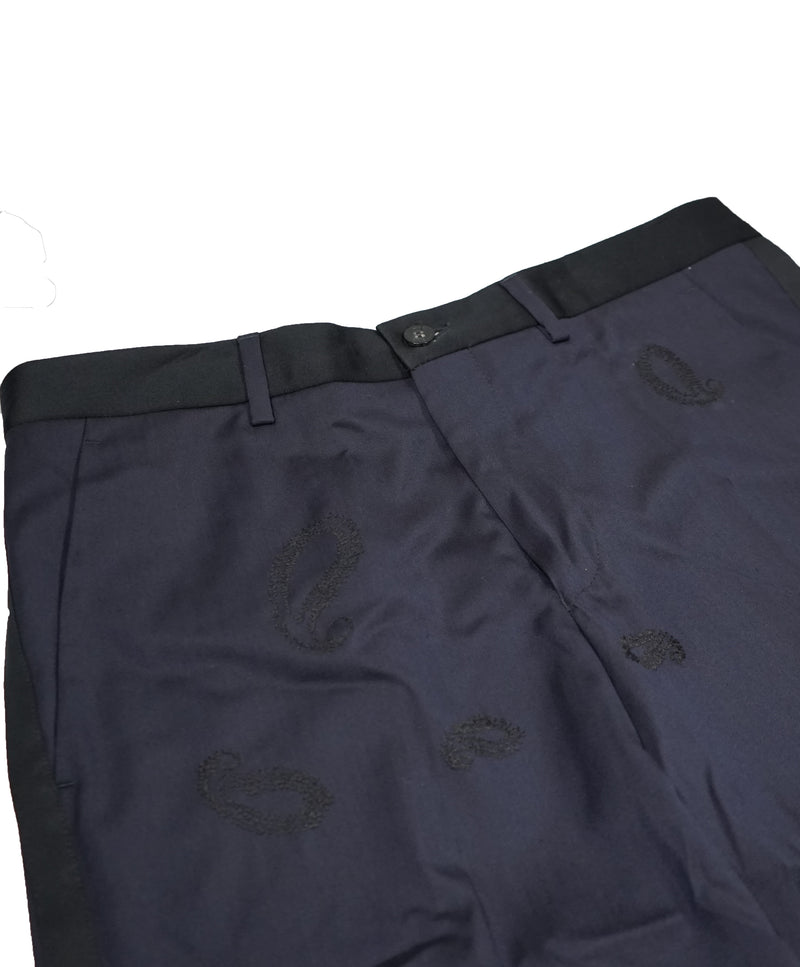 EMPORIO ARMANI - Stripe Embroidered Paisley Trousers - 30W