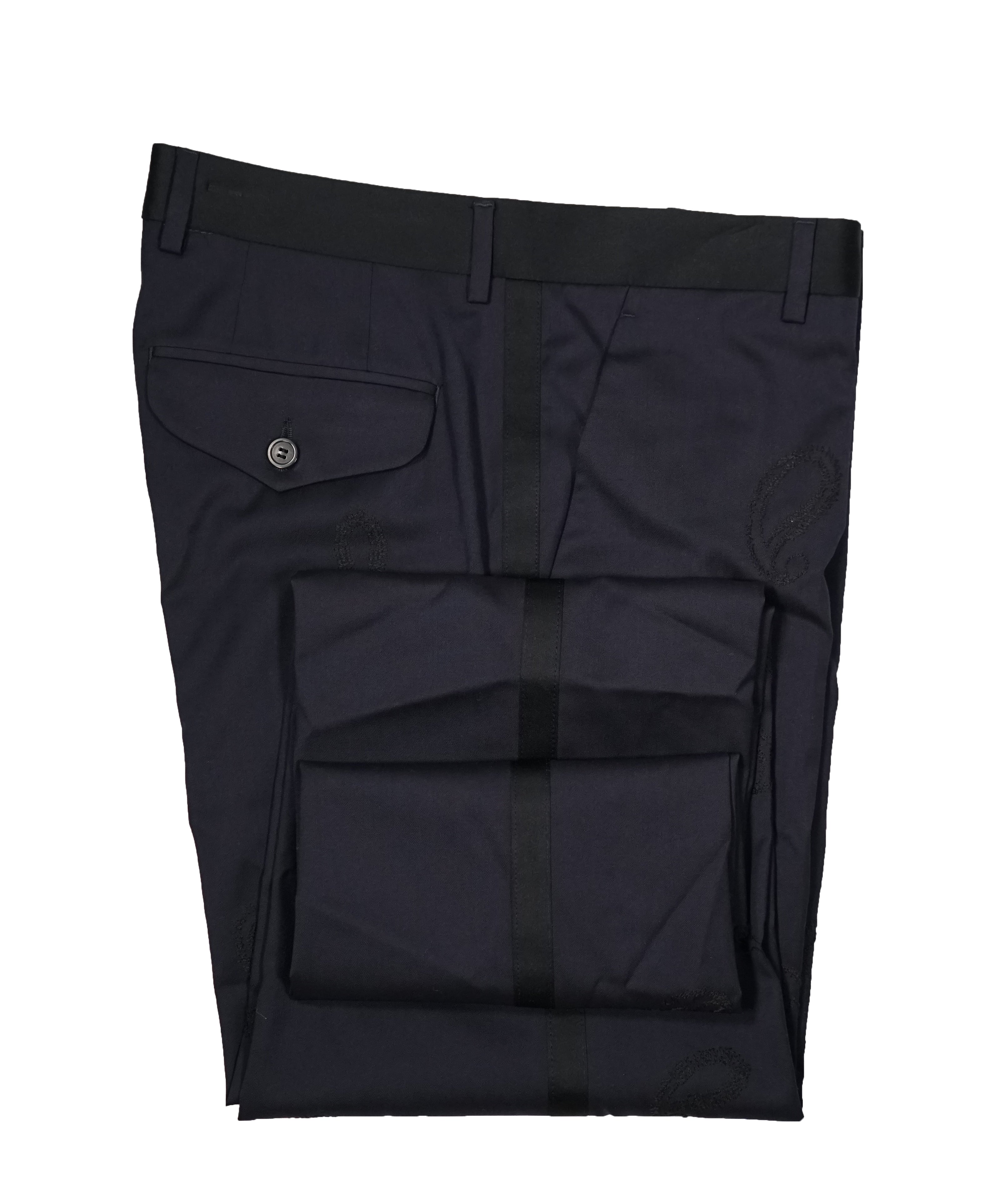 EMPORIO ARMANI - Stripe Embroidered Paisley Trousers - 30W