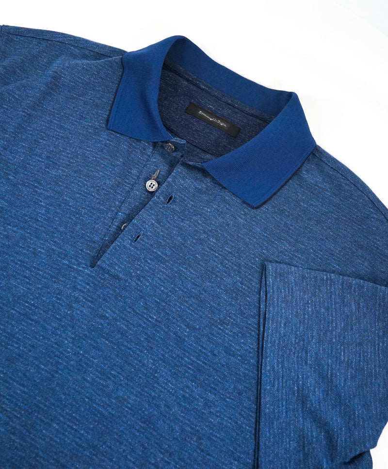 ERMENEGILDO ZEGNA - Blue Tipped Polo Shirt W Engraved Buttons - L