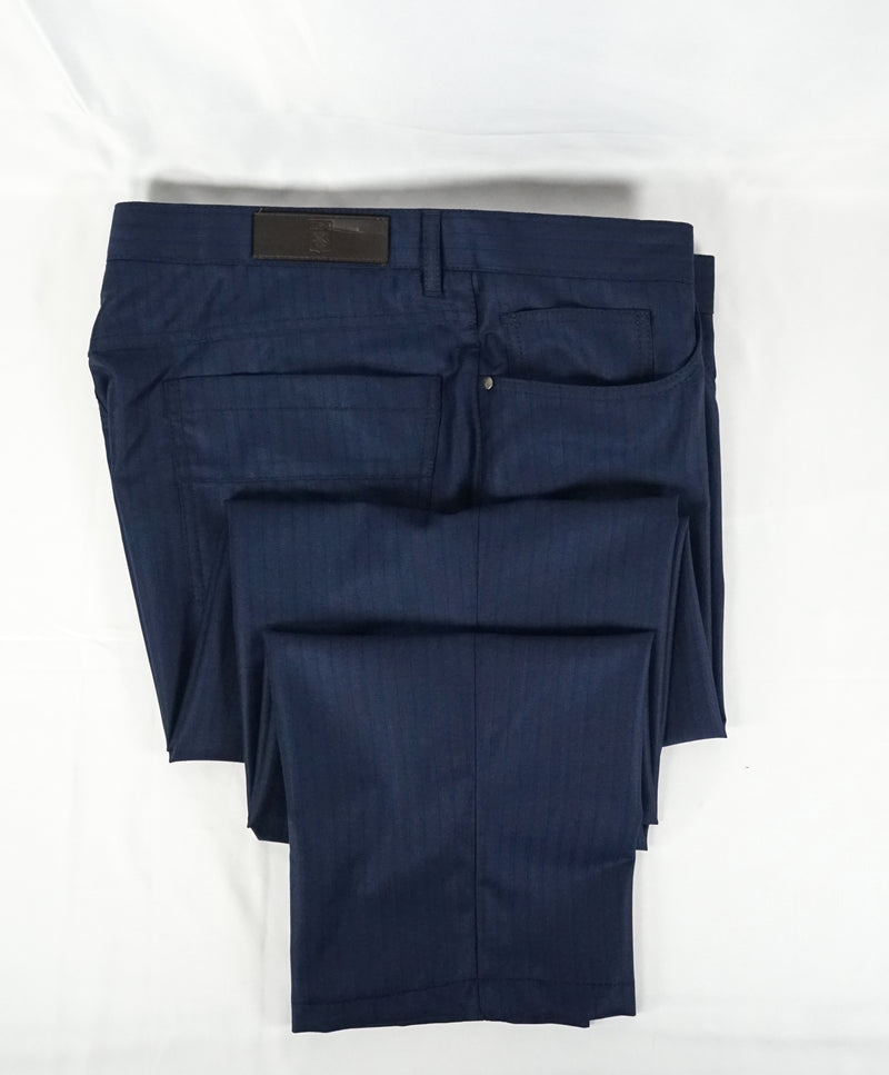 ERMENEGILDO ZEGNA - "Trofeo" Blue Custom 5-Pocket Logo Detailing Pants - 34W