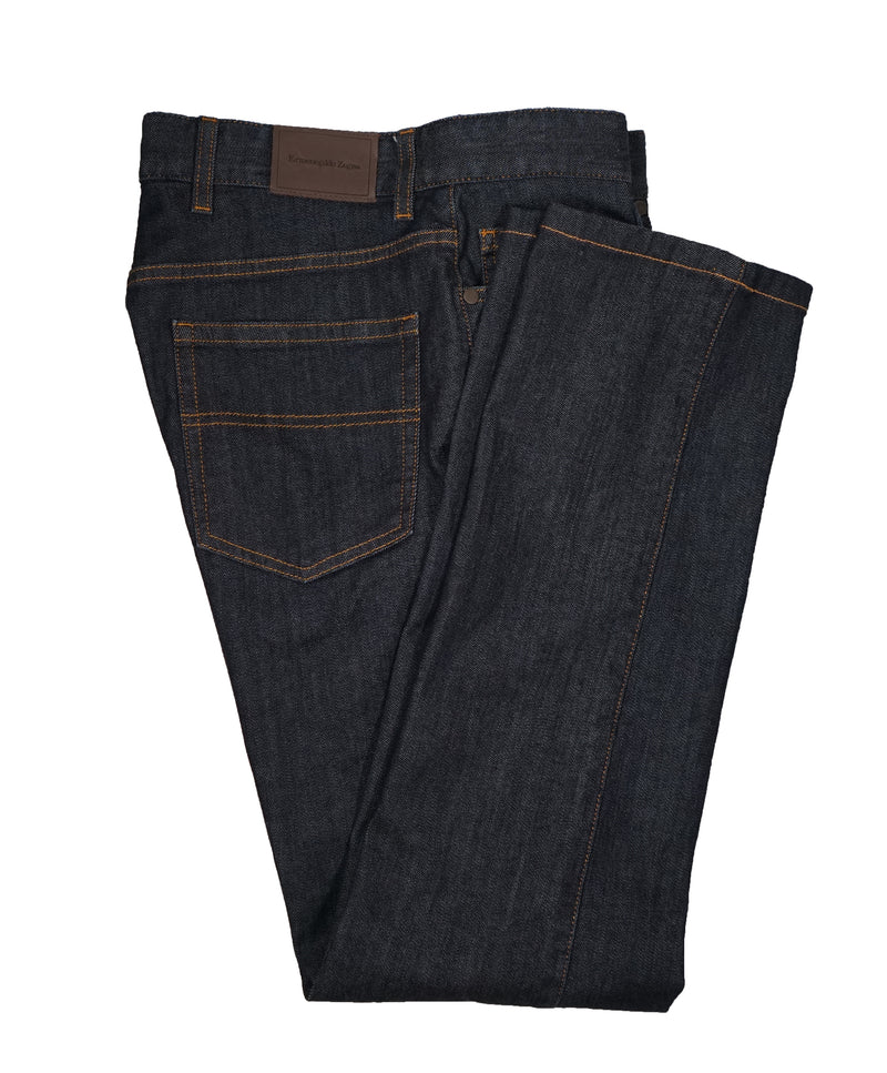 ERMENEGILDO ZEGNA - Blue 5-Pocket Jeans Logo Detailing  - 32W