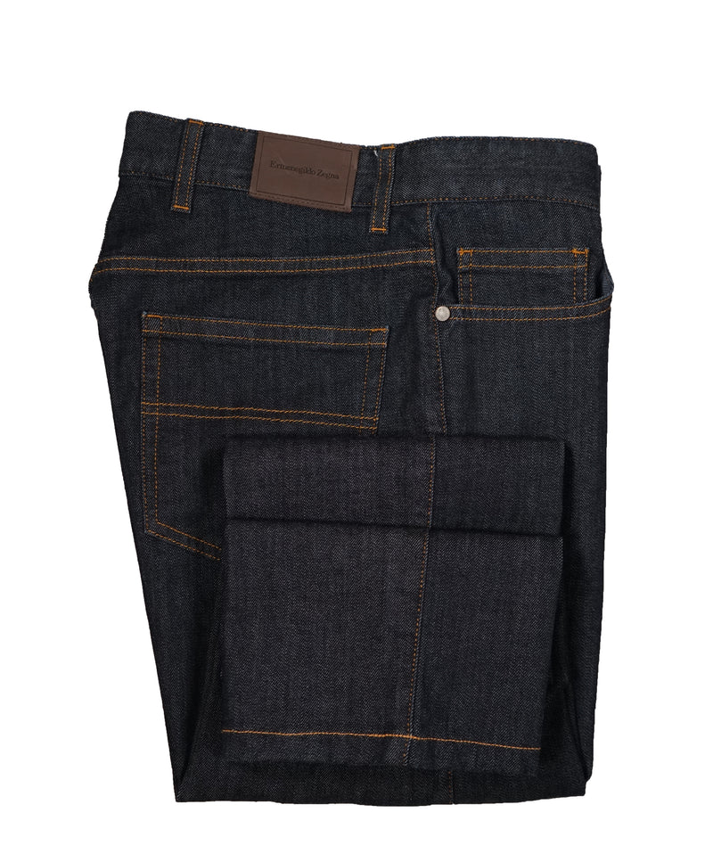 ERMENEGILDO ZEGNA - Blue 5-Pocket Jeans Logo Detailing  - 32W