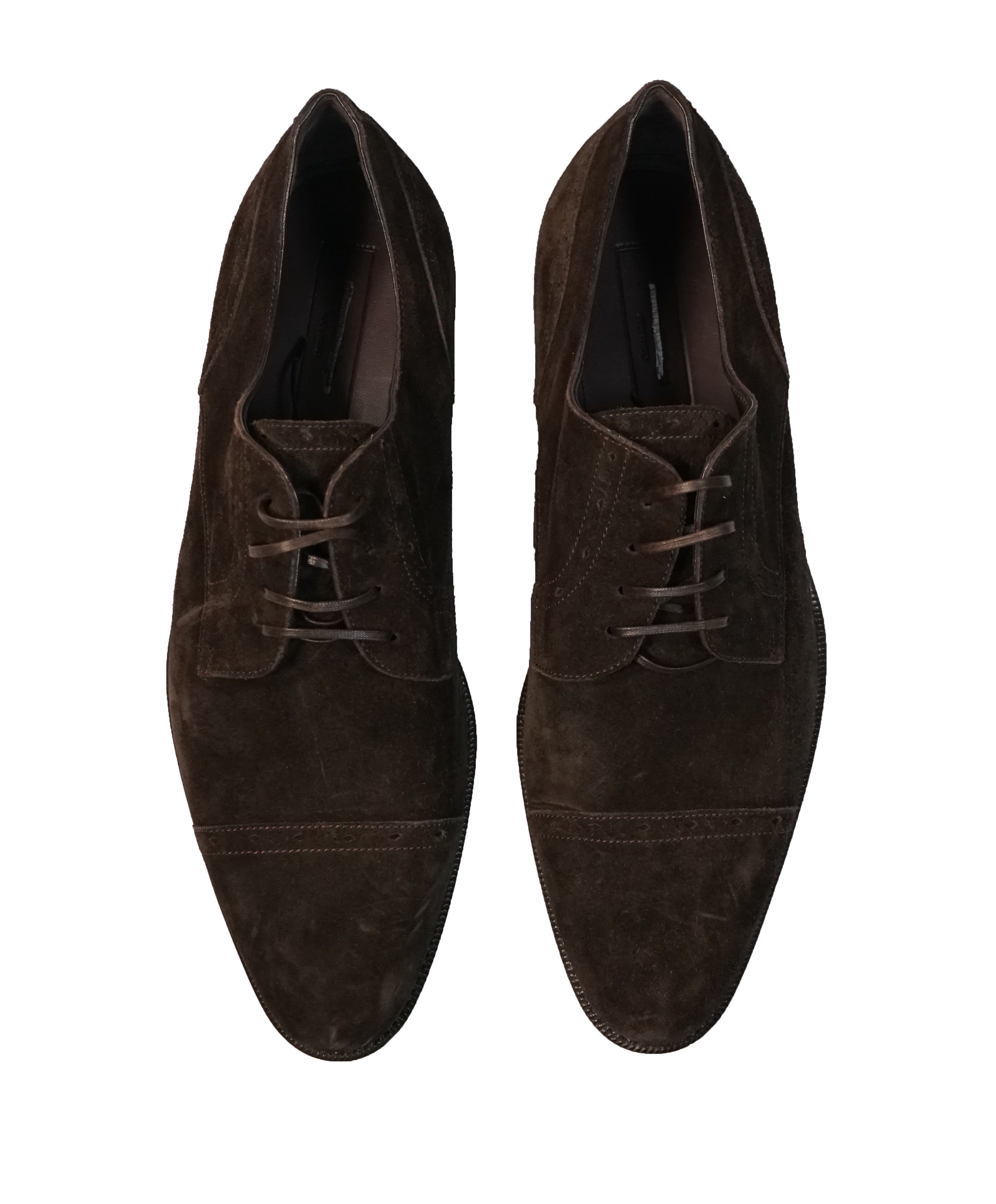 ERMENEGILDO ZEGNA - Brown Suede Round Toe Cap-Toe Oxfords - 12