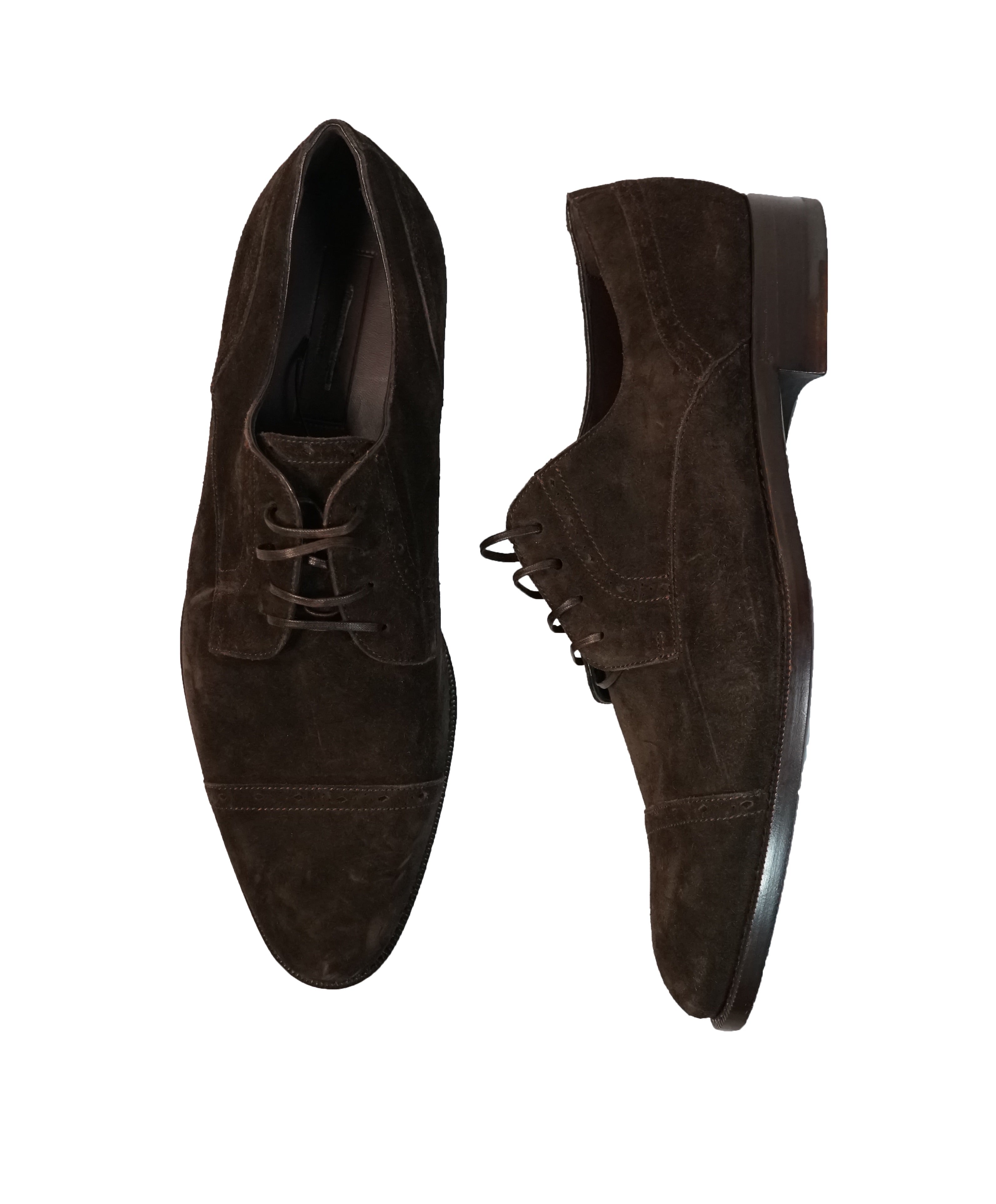 ERMENEGILDO ZEGNA - Brown Suede Round Toe Cap-Toe Oxfords - 12