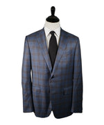 ERMENEGILDO ZEGNA - Medium Blue & Brown Bold Plaid Blazer Semi Lined - 44L