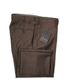 ERMENEGILDO ZEGNA - Medium Brown “TROFEO" Flat Front Wool Trousers  - 35W