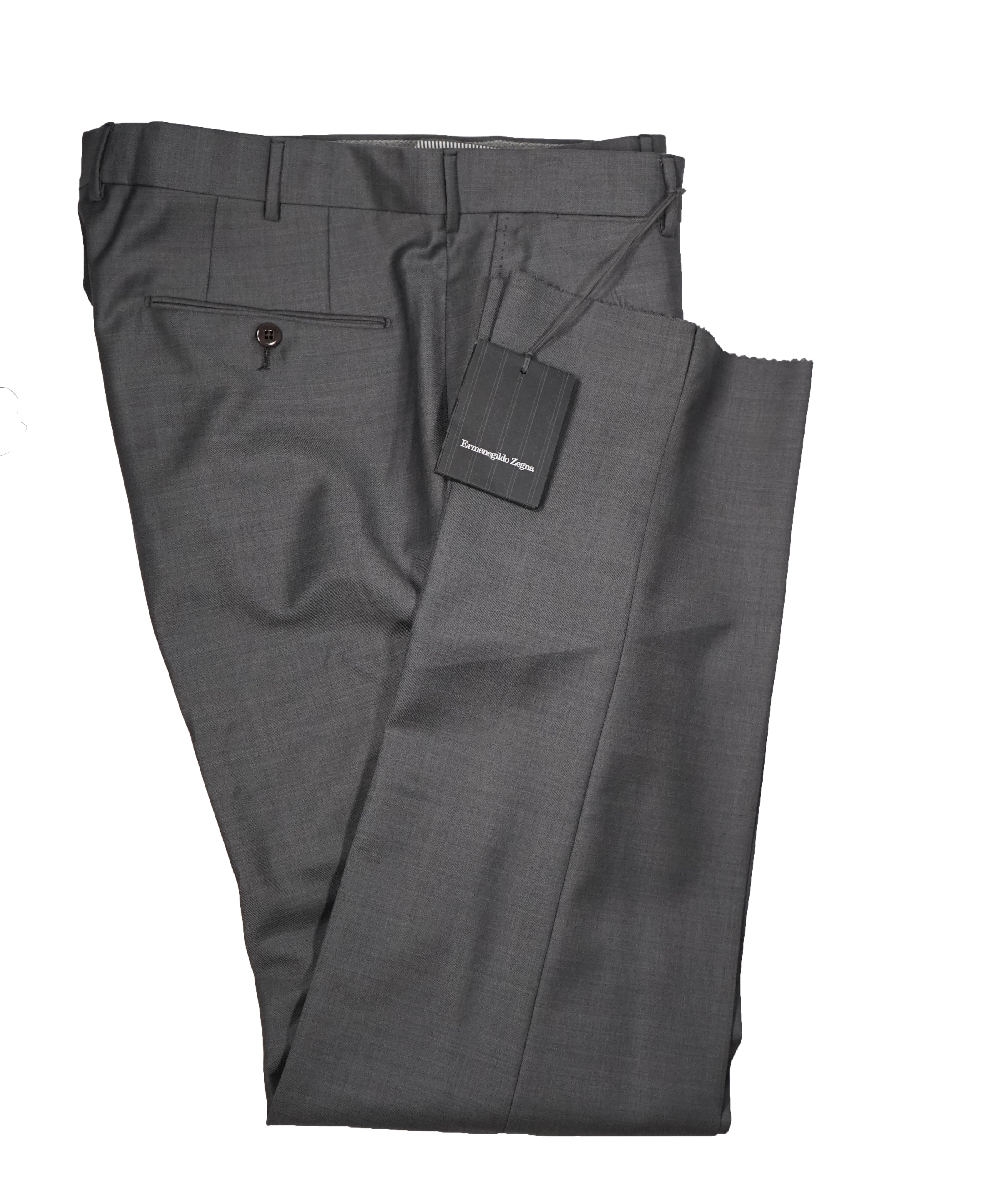 ERMENEGILDO ZEGNA - Medium Gray “TROFEO" Flat Front Wool Trousers  - 35W