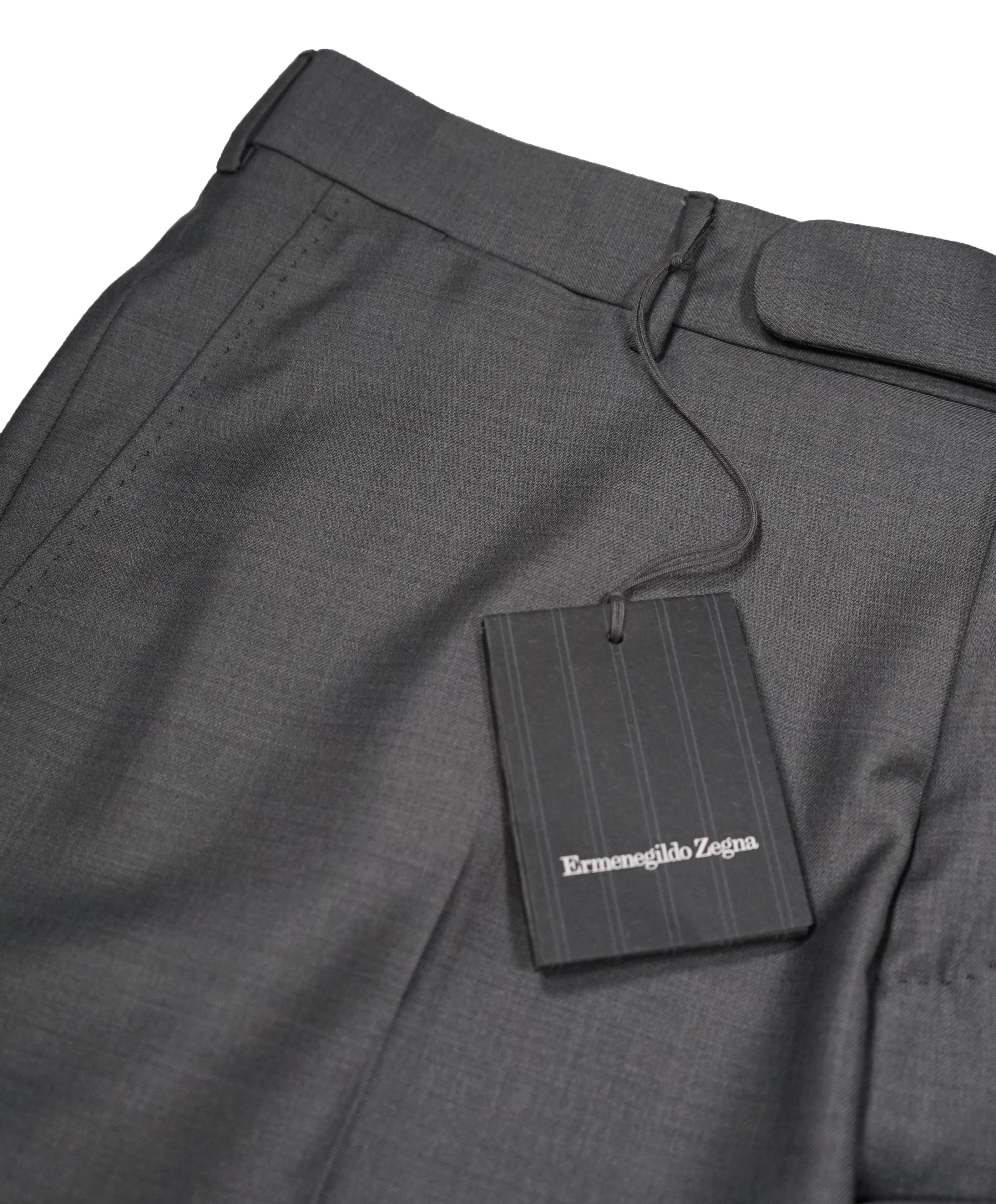 ERMENEGILDO ZEGNA - Medium Gray “TROFEO" Flat Front Wool Trousers  - 35W