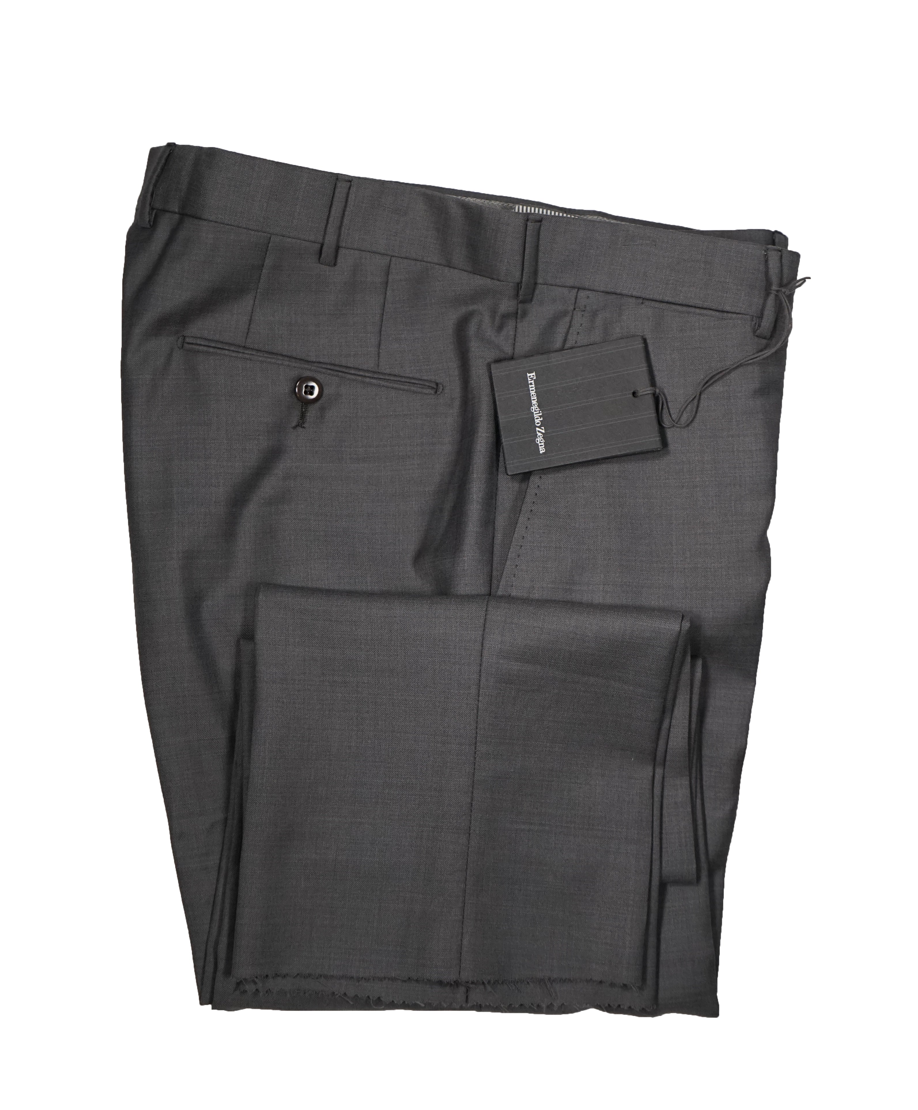 ERMENEGILDO ZEGNA - Medium Gray “TROFEO" Flat Front Wool Trousers  - 35W