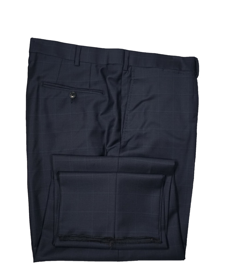 ERMENEGILDO ZEGNA - Navy & Blue Plaid Flat Front Wool Trousers  - 41W