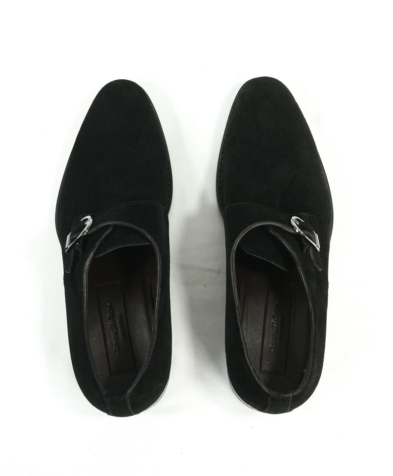ERMENEGILDO ZEGNA - Black Suede Single Monk Strap Sleek Loafers - 7