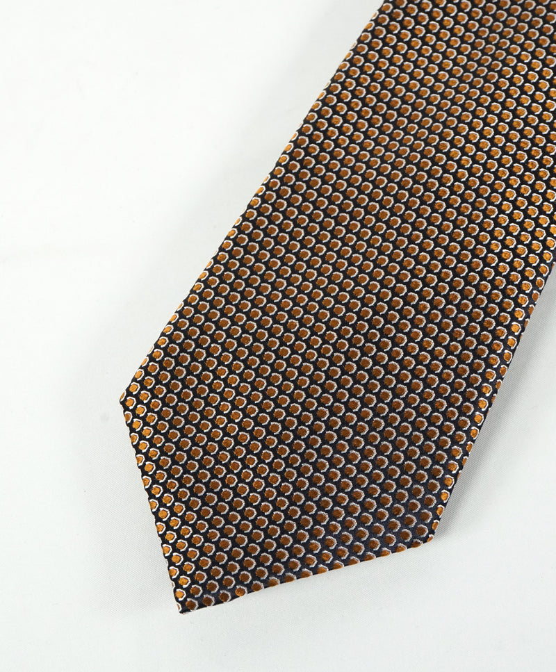ERMENEGILDO ZEGNA - Orange Navy & Silver Geometric Silk Tie