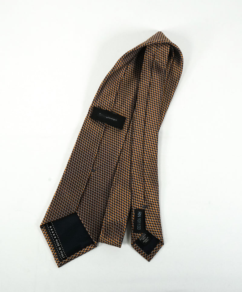 ERMENEGILDO ZEGNA - Orange Navy & Silver Geometric Silk Tie