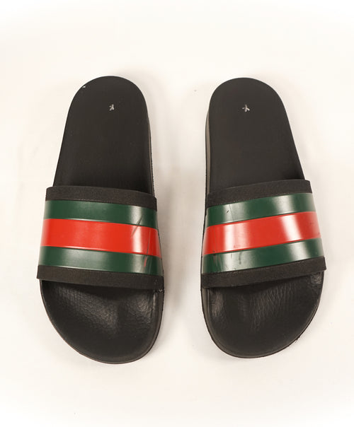 GUCCI - Iconic Green & Red Stripe Slides "72" Slippers - 11