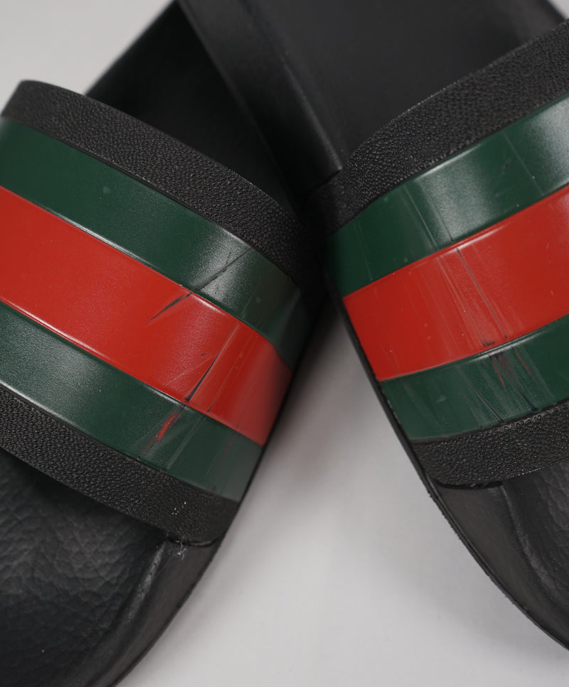 GUCCI - Iconic Green & Red Stripe Slides "72" Slippers - 11