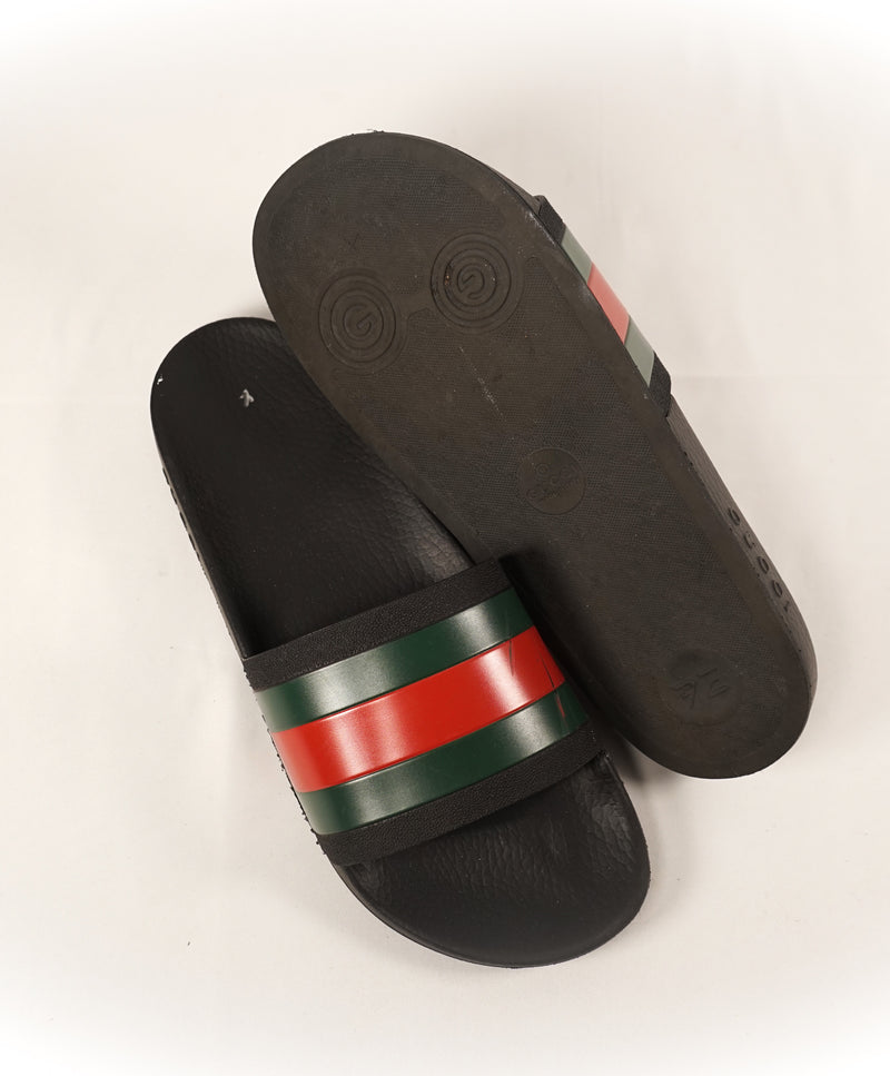 GUCCI - Iconic Green & Red Stripe Slides "72" Slippers - 11